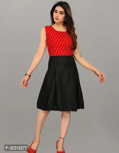 Stylish Red  Black Crepe Midi Dress-thumb0