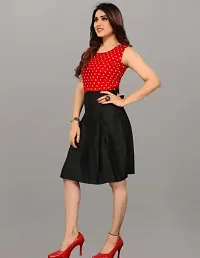 Stylish Red  Black Crepe Midi Dress-thumb2