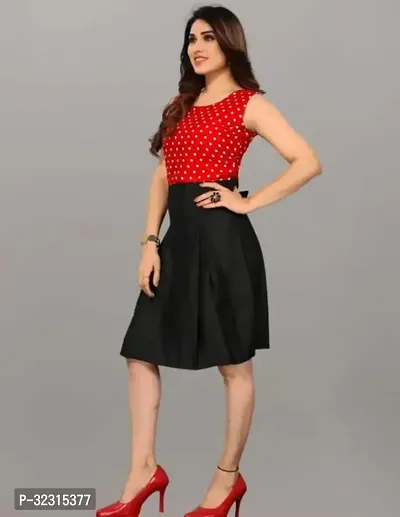 Stylish Red  Black Crepe Midi Dress-thumb3