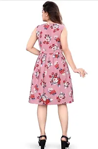 Classy Floral Print Pink Crepe Midi Dress-thumb1