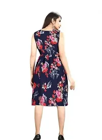 Stylish Floral Print Blue Crepe Midi Dress-thumb1