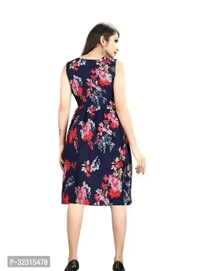 Stylish Floral Print Blue Crepe Midi Dress-thumb2