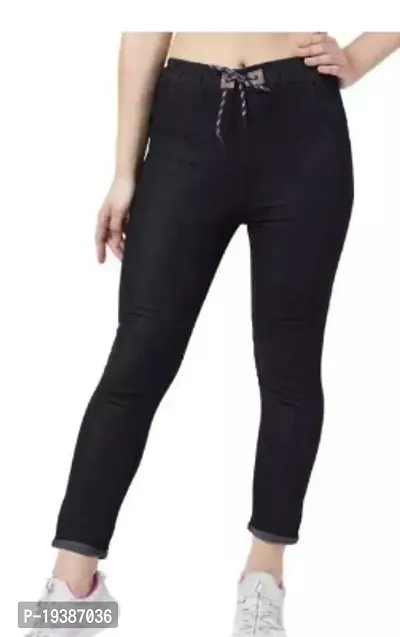 Stylish Black Denim Solid Jeans For Women-thumb0