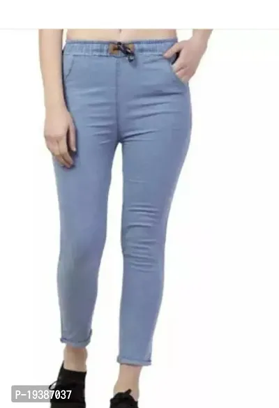 Stylish Blue Denim Solid Jeans For Women-thumb0