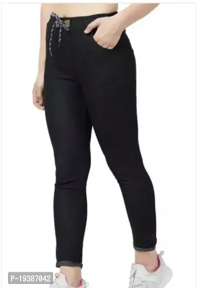 Stylish Black Denim Solid Jeans For Women-thumb0