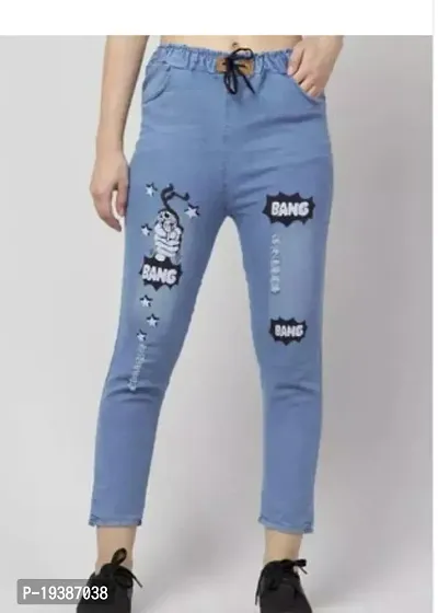 Stylish Blue Denim Printed Jeans For Women