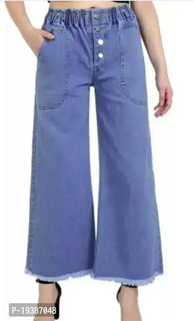 Stylish Blue Denim Solid Jeans For Women-thumb0