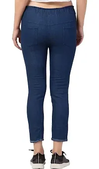 Stylish Navy Blue Denim Printed Jeans For Women-thumb1