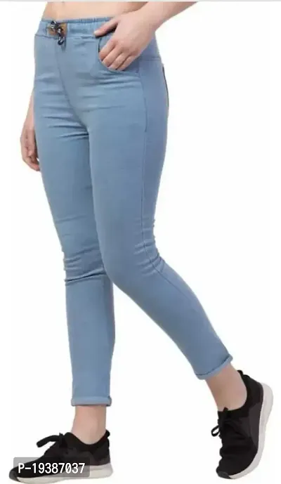Stylish Blue Denim Solid Jeans For Women-thumb4