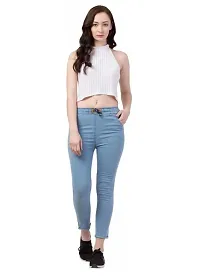 Stylish Blue Denim Solid Jeans For Women-thumb1