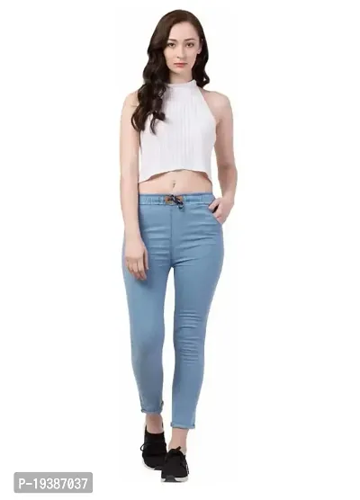 Stylish Blue Denim Solid Jeans For Women-thumb2