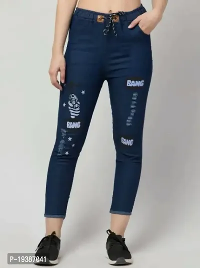 Stylish Blue Denim Printed Jeans For Women