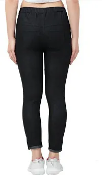 Stylish Black Denim Solid Jeans For Women-thumb1