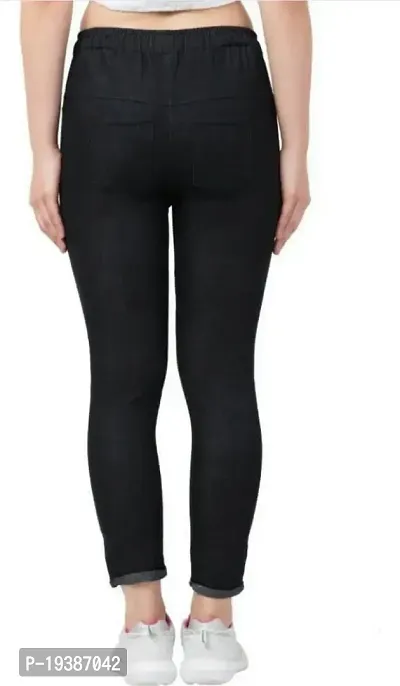 Stylish Black Denim Solid Jeans For Women-thumb2