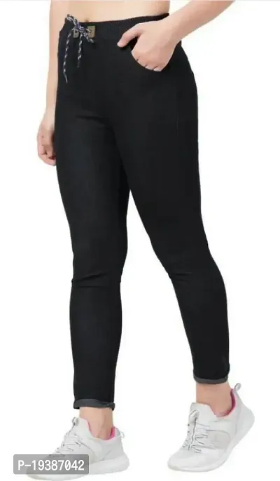 Stylish Black Denim Solid Jeans For Women-thumb4