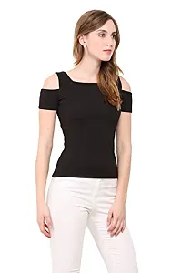 LE BOURGEOIS Women Slim Fit Cold Shoulder Sleeve Casual Top-thumb1