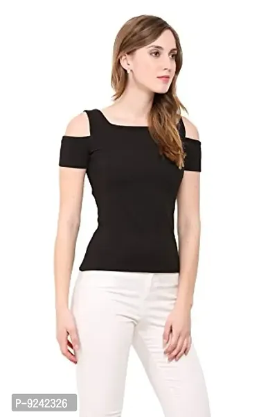 LE BOURGEOIS Women Slim Fit Cold Shoulder Sleeve Casual Top-thumb2