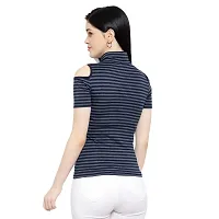 LE BOURGEOIS Women Stripe Cold Shoulder Highneck Top-thumb4