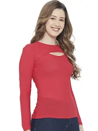 LE BOURGEOIS Women Round Neck Full Sleeve Solid Fitted Top-thumb2