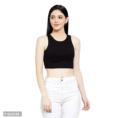 LE BOURGEOIS Women Solid Round Neck Sleeveless Crop Top-thumb1