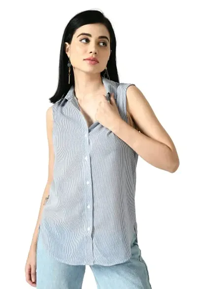 LE BOURGEOIS Women Spread Collar Sleeveless Formal Long Shirt