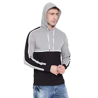 LE BOURGEOIS Men Grey Black Casual Hooded T Shirt-thumb2