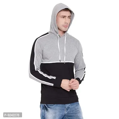 LE BOURGEOIS Men Grey Black Casual Hooded T Shirt-thumb3