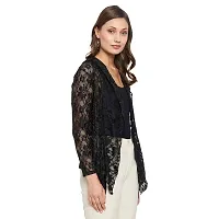 LE BOURGEOIS Women Black Front Open Floral Net Shrug-thumb3