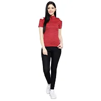 LE BOURGEOIS Women Stripe Cold Shoulder Highneck Top-thumb5