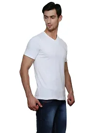 White V-Neck Half Sleeve Plain T-Shirt-thumb1