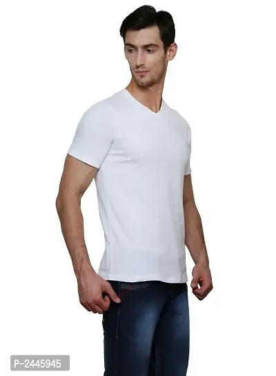 White V-Neck Half Sleeve Plain T-Shirt-thumb2