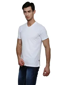 White V-Neck Half Sleeve Plain T-Shirt-thumb2