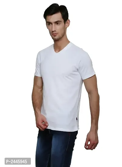 White V-Neck Half Sleeve Plain T-Shirt-thumb3