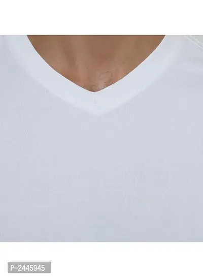 White V-Neck Half Sleeve Plain T-Shirt-thumb5