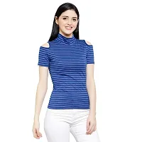 LE BOURGEOIS Women Stripe Cold Shoulder Highneck Top-thumb2