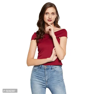 LE BOURGEOIS Women Solid Western Off-Shoulder Crop Top