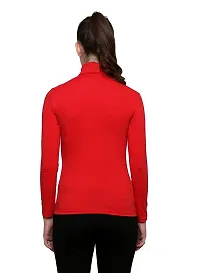 LE BOURGEOIS Red Color High Neck Cotton T-Shirt for Women-thumb3