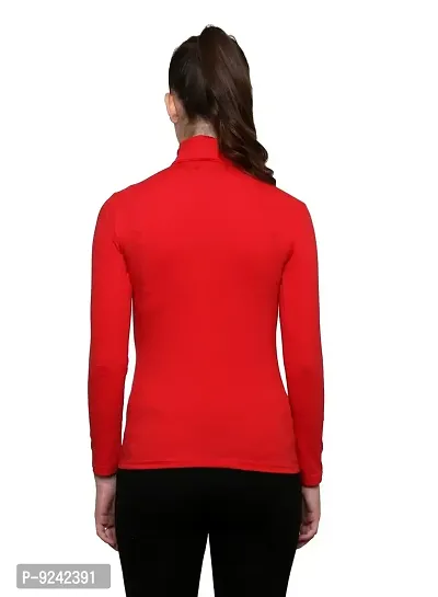 LE BOURGEOIS Red Color High Neck Cotton T-Shirt for Women-thumb4