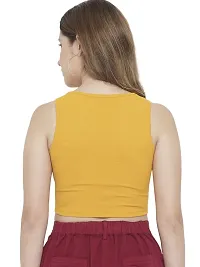 LE BOURGEOIS Women Round Neck Sleeveless Solid Fit Key Hole Crop Top-thumb3