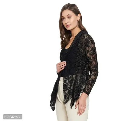 LE BOURGEOIS Women Black Front Open Floral Net Shrug-thumb3