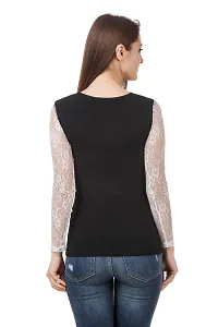 LE BOURGEOIS Women Cut-Out Net Yoke Full Sleeve Casual Slim Fit Cotton Top-thumb3