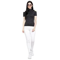 LE BOURGEOIS Women Stripe Cold Shoulder Highneck Top-thumb4