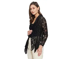 LE BOURGEOIS Women Black Front Open Floral Net Shrug-thumb2