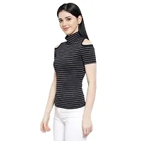 LE BOURGEOIS Women Stripe Cold Shoulder Highneck Top-thumb2