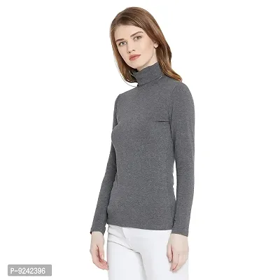 LE BOURGEOIS Women Slim Fit Casual Full Sleeve Highneck/Turtle-Neck Cotton Top-thumb2