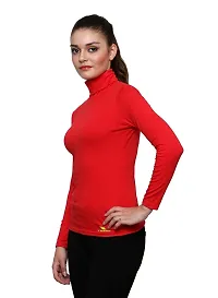 LE BOURGEOIS Red Color High Neck Cotton T-Shirt for Women-thumb2