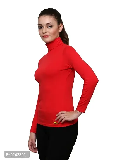 LE BOURGEOIS Red Color High Neck Cotton T-Shirt for Women-thumb3