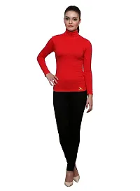 LE BOURGEOIS Red Color High Neck Cotton T-Shirt for Women-thumb4