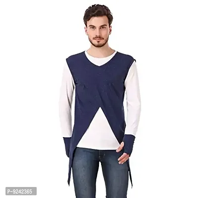 LE BOURGEOIS Round Neck Full Sleeve Asymmetric T-Shirt for Men