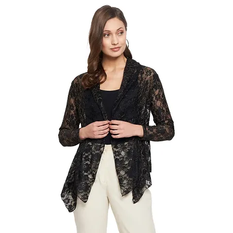 LE BOURGEOIS Women Front Open Floral Net Shrug